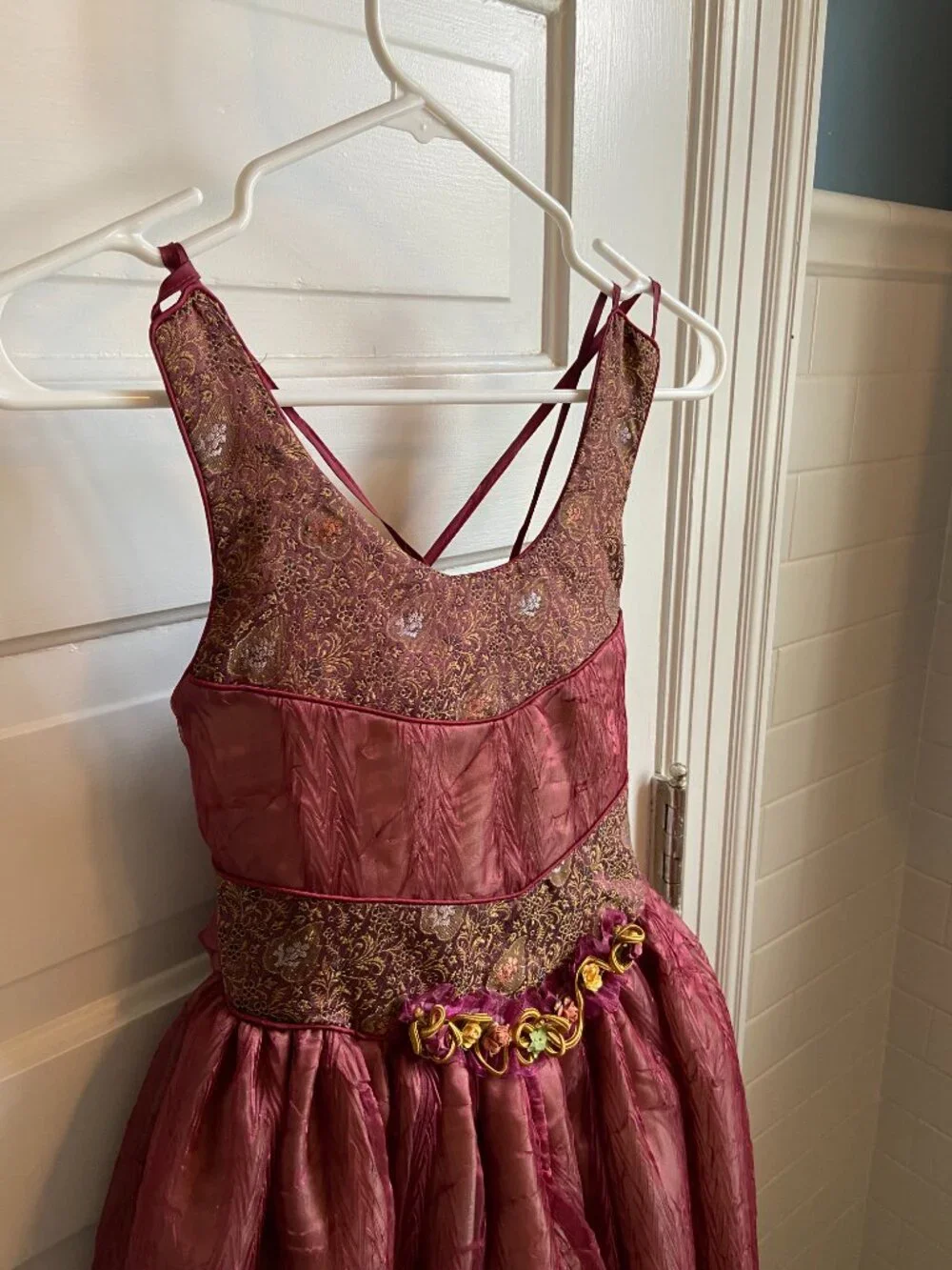 Chiquititas Girls Size 12 Burgundy Gold Brocade Formal Dress Corset Back